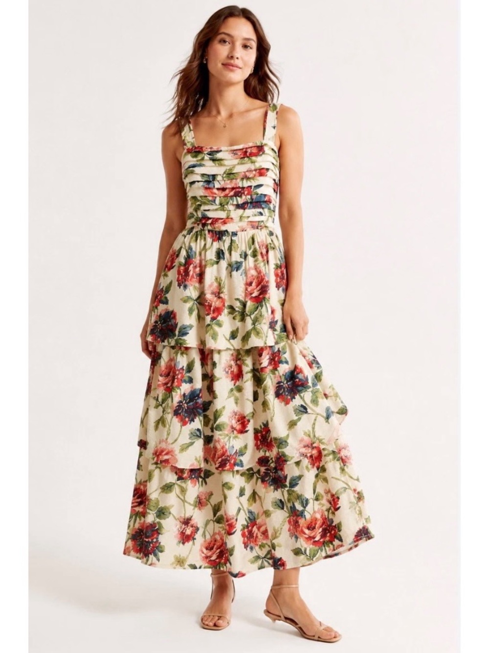 Abercrombie & Fitch Ruched Tiered Floral Maxi Dress Size S